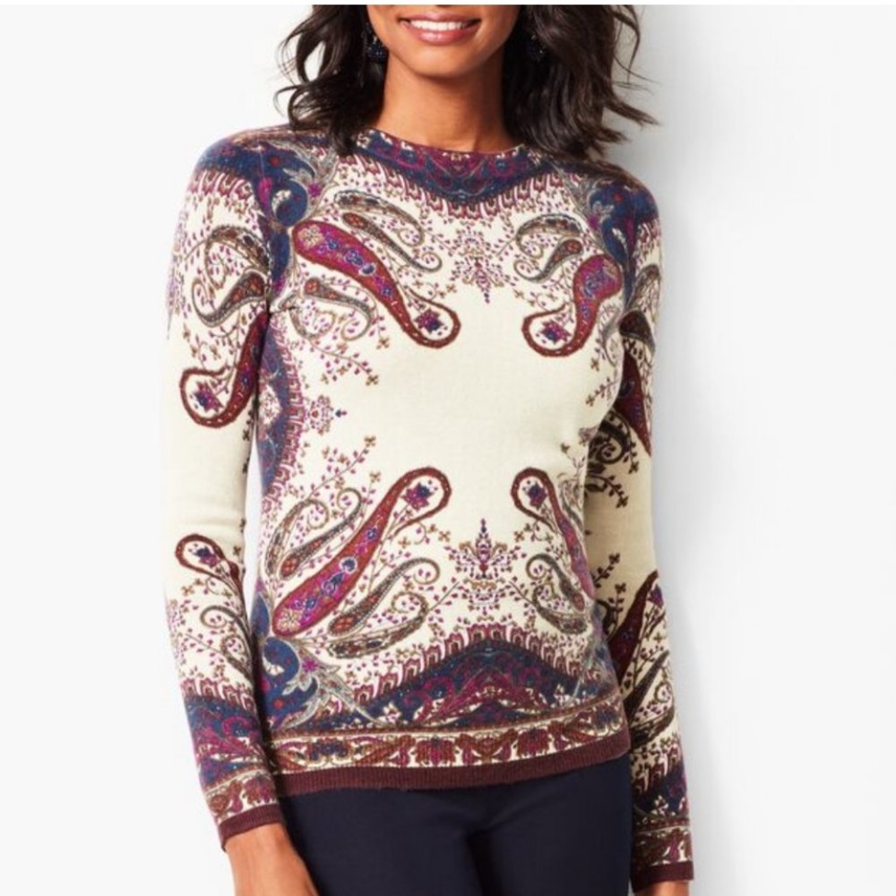 New! TALBOTS AUDRY 100% CASHMERE PAISLEY SWEATER SIZE SMALL